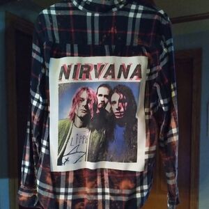 upcycled bleached flannel shirt w/ custom NIRVANA back patch